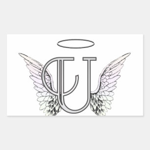 Letter U Initial Monogram with Angel Wings & Halo Sticker