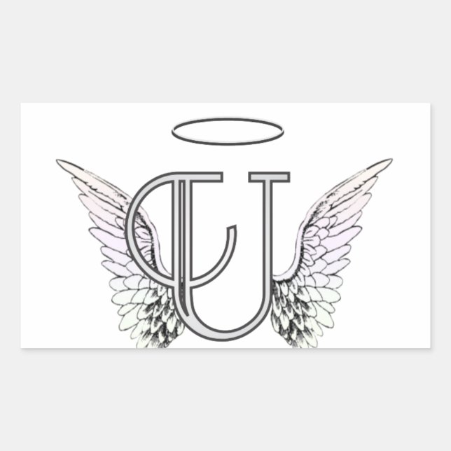 Letter U Initial Monogram with Angel Wings & Halo Sticker (Front)