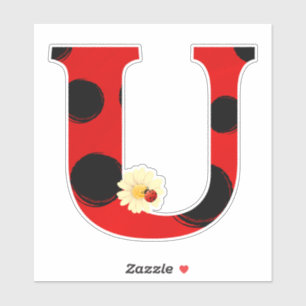 Letter U Ladybug Print with Ladybug and Flower