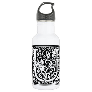 Letter U Medieval Monogram Art Nouveau 532 Ml Water Bottle