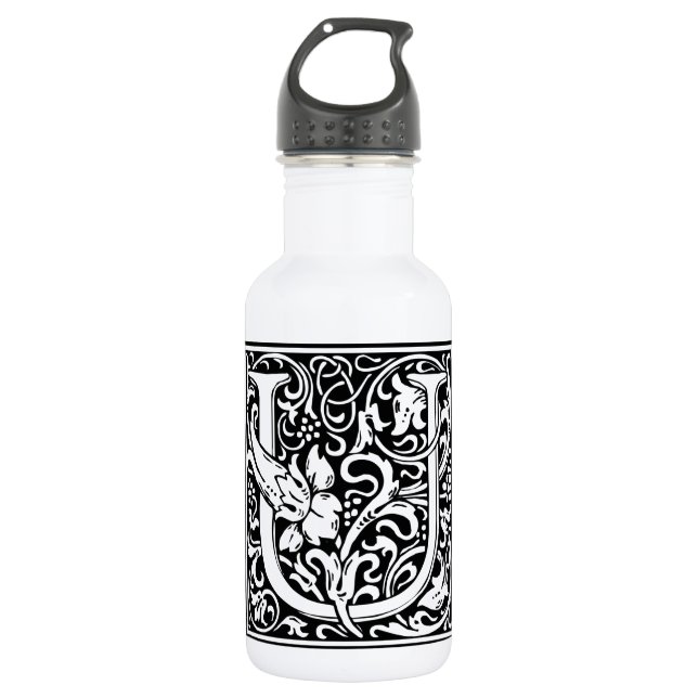 Letter U Medieval Monogram Art Nouveau 532 Ml Water Bottle (Front)