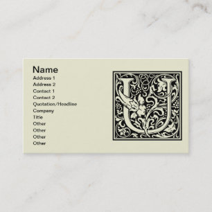 Letter U Medieval Monogram Art Nouveau Business Card