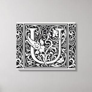 Letter U Medieval Monogram Art Nouveau Canvas Print