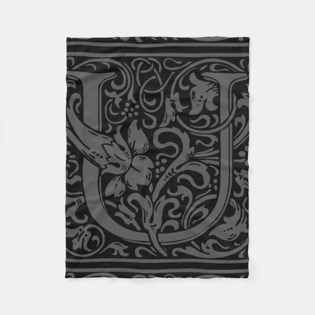 Letter U Medieval Monogram Art Nouveau Fleece Blanket (Front)