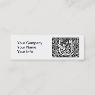 Letter U Medieval Monogram Art Nouveau Mini Business Card