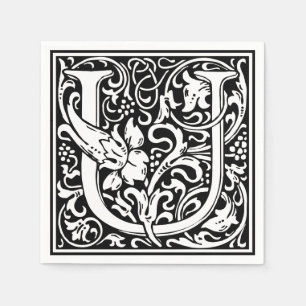 Letter U Medieval Monogram Art Nouveau Napkin