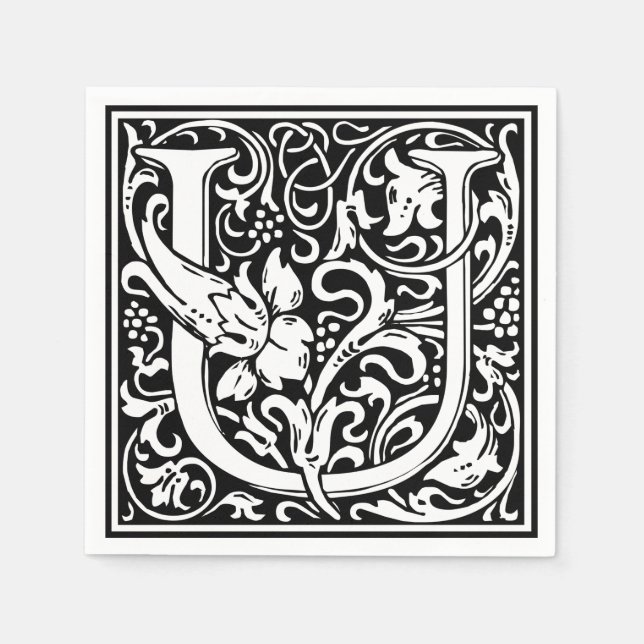 Letter U Medieval Monogram Art Nouveau Napkin (Front)