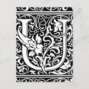 Letter U Medieval Monogram Art Nouveau Postcard