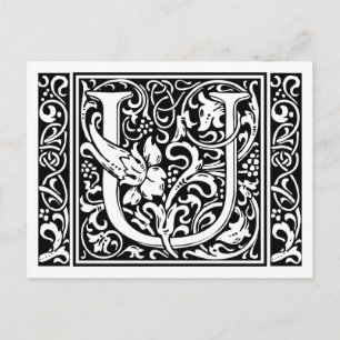 Letter U Medieval Monogram Art Nouveau Postcard