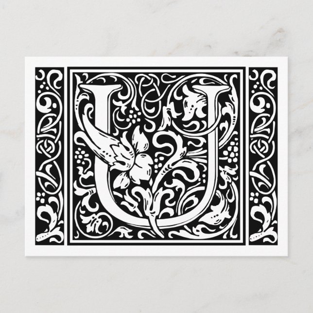 Letter U Medieval Monogram Art Nouveau Postcard (Front)
