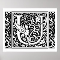 Letter U Medieval Monogram Art Nouveau