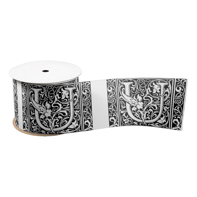 Letter U Medieval Monogram Art Nouveau Satin Ribbon (Spool)
