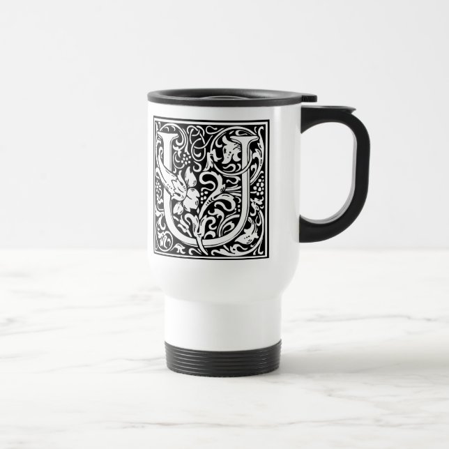 Letter U Medieval Monogram Art Nouveau Travel Mug (Right)