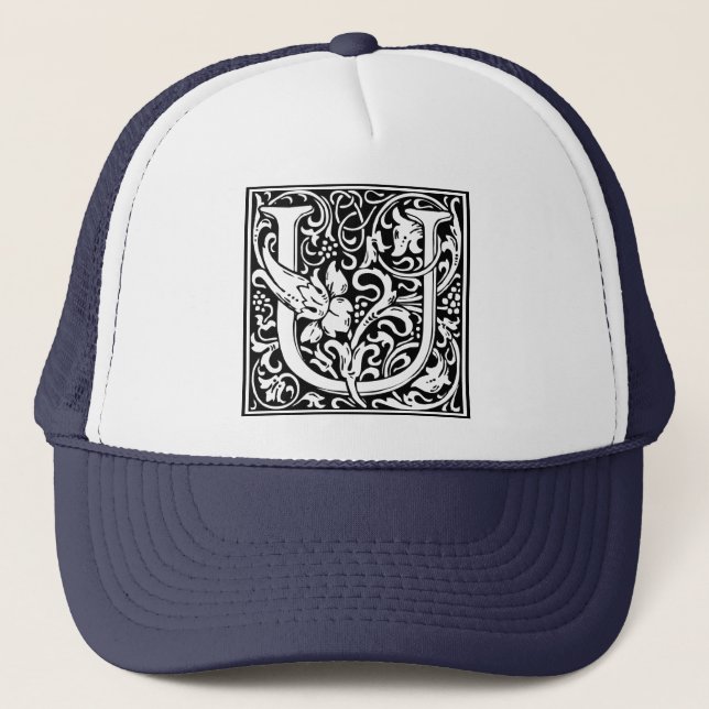 Letter U Medieval Monogram Art Nouveau Trucker Hat (Front)