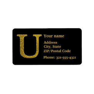 Letter U Monogram Glitter Address Label