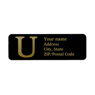 Letter U Monogram Gold Return Address Label