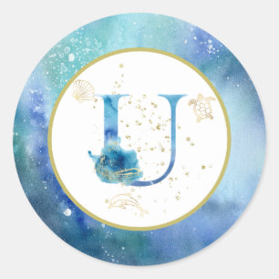 *~*  LETTER U  - Nautical Beach Envelope  Sticker