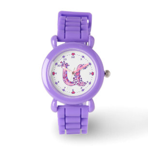 Letter U pink monogram personalized girls watch