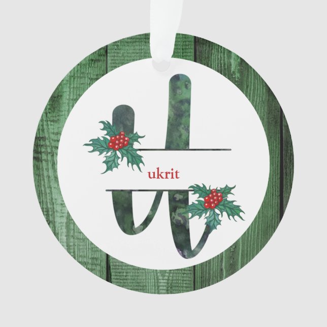 *~* Letter U Rustic Christmas PHOTO Wood AP44 Ornament (Front)