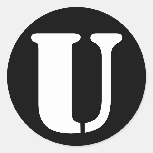 Letter U Stencil Alphabet by Janz Black Classic Round Sticker (Front)