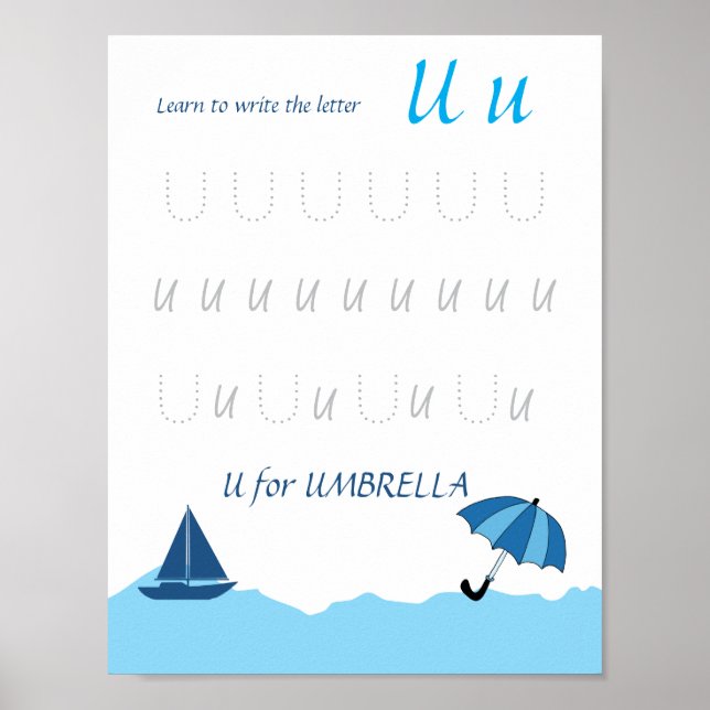 Letter U Tracing Poster for Kids (Front)