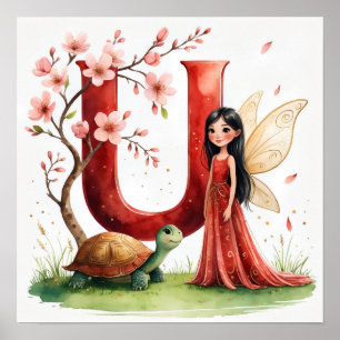 Letter U Turtle Fairy Poster - Alphabet Art