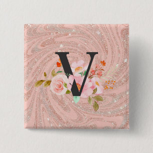 Letter V 2 Inch Square Button
