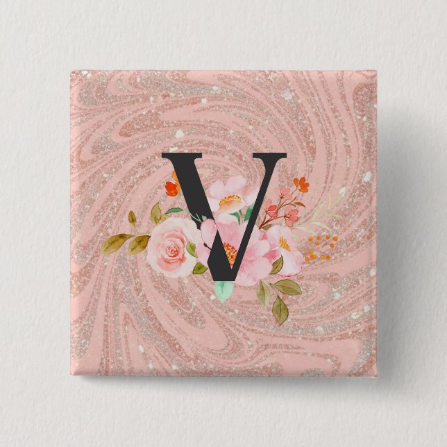 Letter V 2 Inch Square Button (Front)