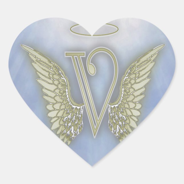 Letter V Angel Monogram Heart Sticker (Front)