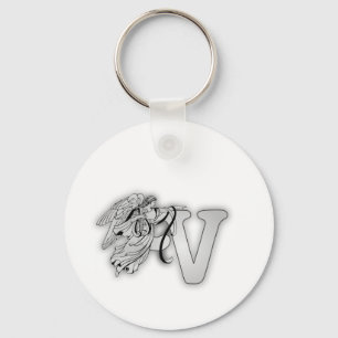 Letter V Angel Monogram Initial Keychain