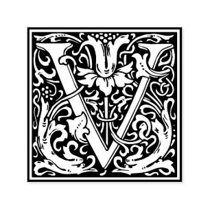 Letter V art nouveau black and white Tile  Self-inking Stamp