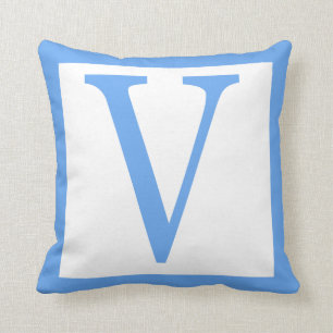 Letter V Baby Blue Border Throw Pillow