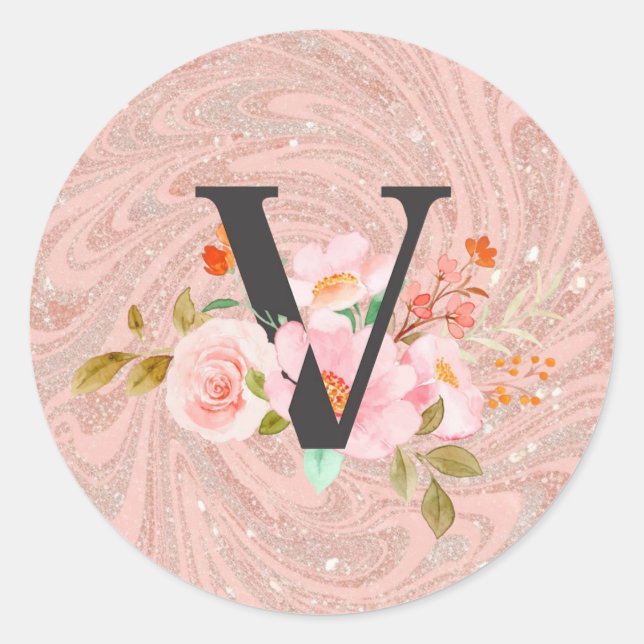 Letter V Classic Round Sticker (Front)