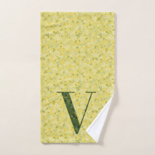 Letter V dark green and yellow liberty Bath Towel