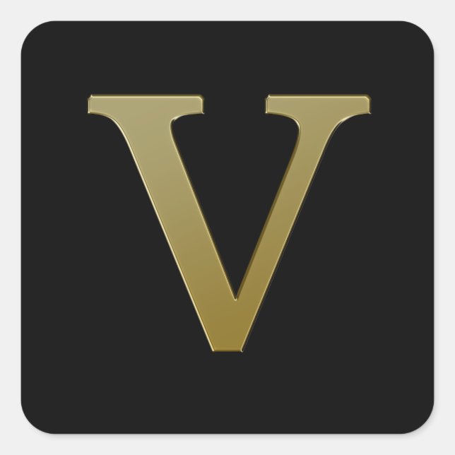 Letter V Gold Square Sticker (Front)