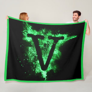 Letter V Green Capital Alphabet Fleece Blanket