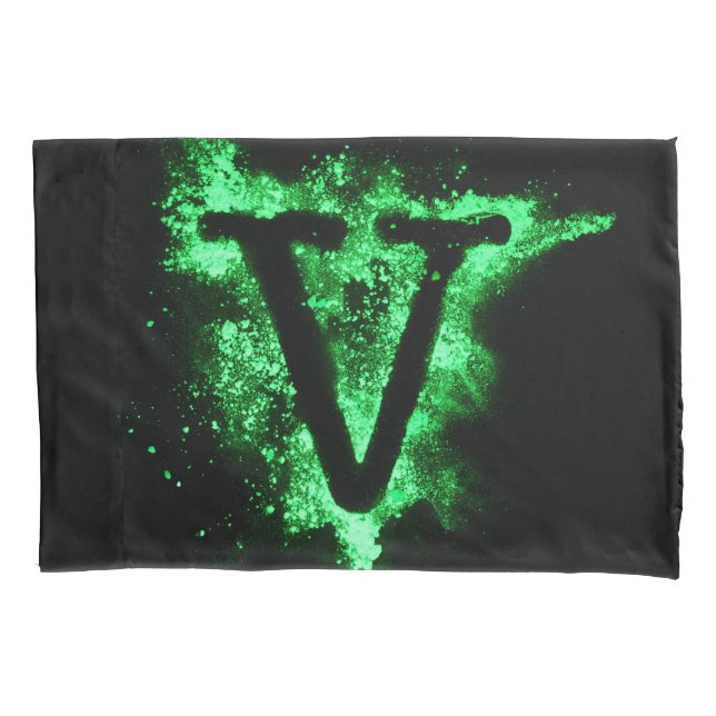 Letter V Green Capital Alphabet Pillowcase (Front)