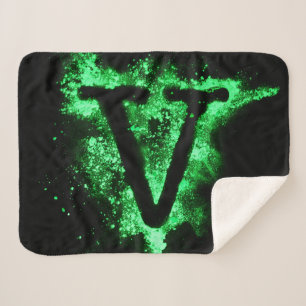 Letter V Green Capital Alphabet Sherpa Blanket