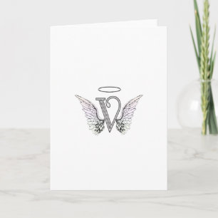 Letter V Initial Monogram with Angel Wings & Halo Note Card