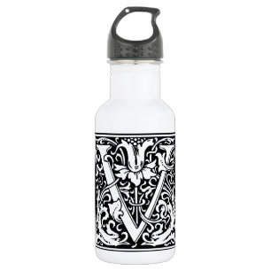 Letter V Medieval Monogram Art Nouveau 532 Ml Water Bottle