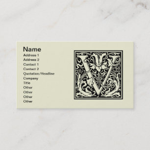 Letter V Medieval Monogram Art Nouveau Business Card