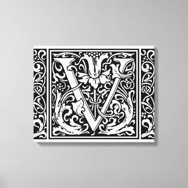 Letter V Medieval Monogram Art Nouveau Canvas Print (Front)