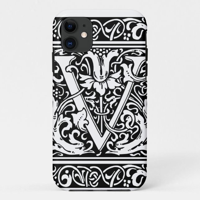Letter V Medieval Monogram Art Nouveau Case-Mate iPhone Case (Back)