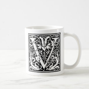 Letter V Medieval Monogram Art Nouveau Coffee Mug