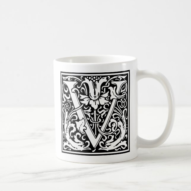 Letter V Medieval Monogram Art Nouveau Coffee Mug (Right)