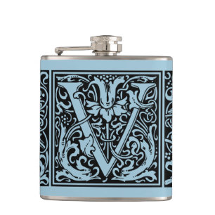 Letter V Medieval Monogram Art Nouveau Hip Flask