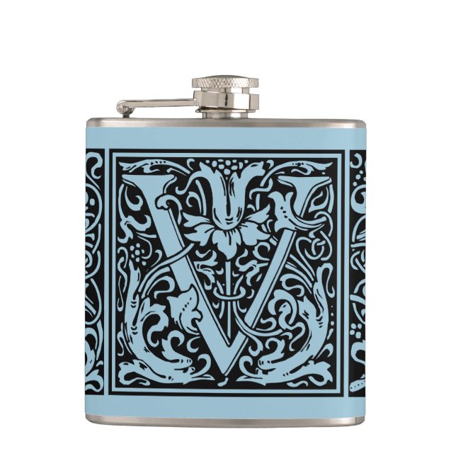 Letter V Medieval Monogram Art Nouveau Hip Flask (Front)