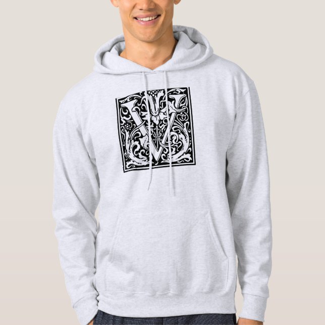 Letter V Medieval Monogram Art Nouveau Hoodie (Front)