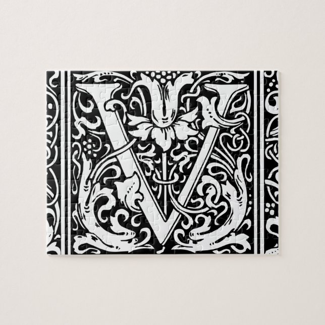 Letter V Medieval Monogram Art Nouveau Jigsaw Puzzle (Horizontal)