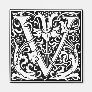 Letter V Medieval Monogram Art Nouveau Magnet